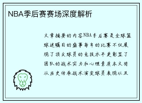 NBA季后赛赛场深度解析